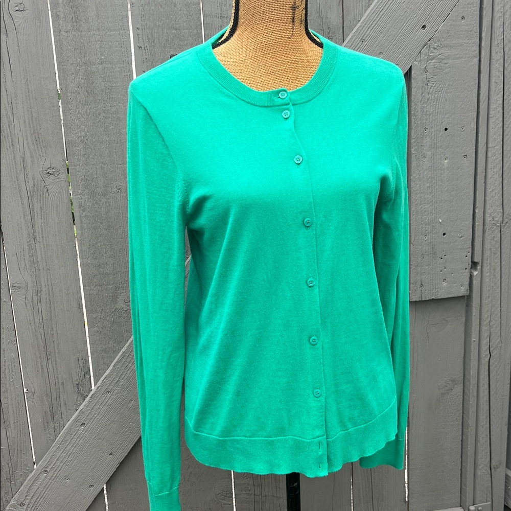 J. Crew Knit Cardigan Sweater Preppy Kelly Green Irish Size Large